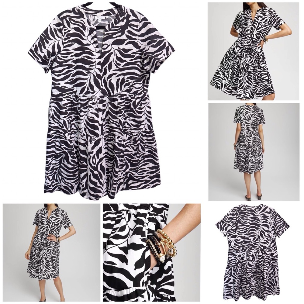Chico's Poplin Palm Print Dress in Black Size 12 100% Cotton - Picture 1 of 9